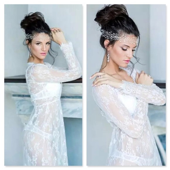 New Boho All Lace White Deep V Long Lingerie Dress - Picture 5 of 16